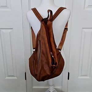 Vegan unisex brown leather backpack